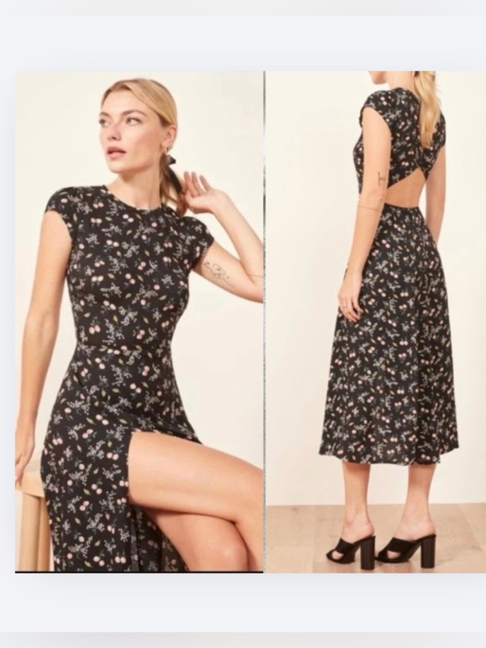 Reformation Gavin Dress Sasha Floral High Slit Cut Out Back Midi Black 4 - Picture 3 of 16